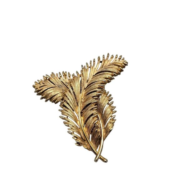 Lisner Double Leaf Brooch Textured Gold Tone Vintage Pin - Picture 8 of 10